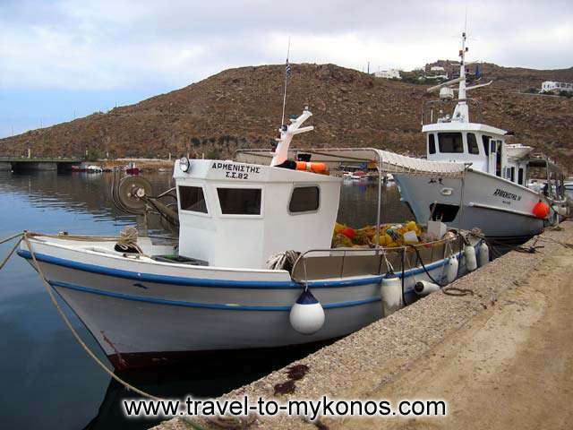 ARMENISTIS - Two fishing boats in the small fishing port of Tourlos