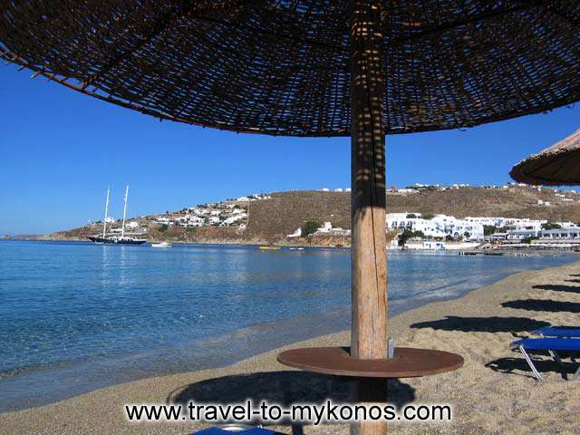 UNDER AN UMBRELLA - View of Platis Gialos beach from under an umbrella