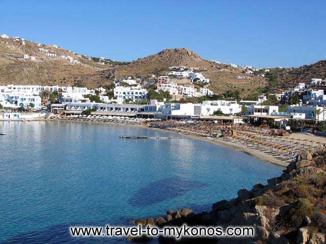 VIEW OF THE BEACH - View of Platis Gialos from a spot on the pathway to Agia Anna on a wonderful calm June morning.