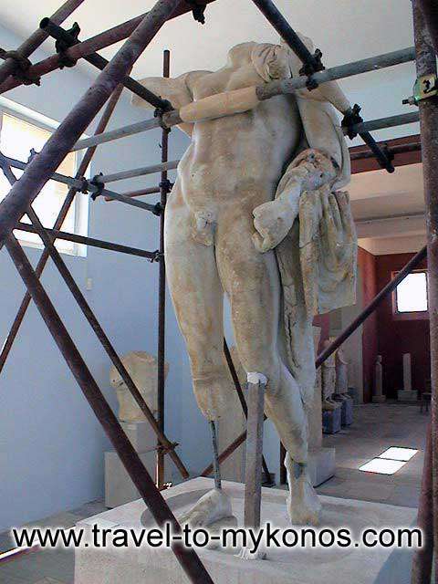 Archaeological museum of Delos - Statue under restoration work in Delos Archaeological Museum