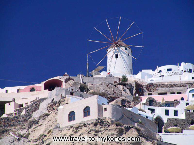 A part of the traditional settlement of Mykonos. At the higher side dominate the picturesque windmill.  