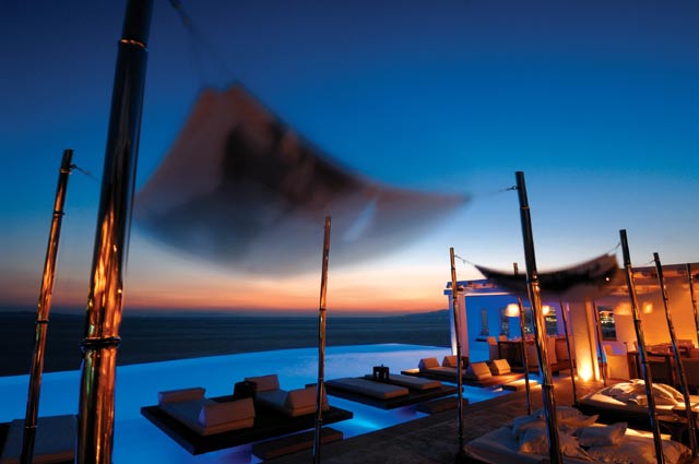 View of the new port of Mykonos and the restaurant from the pool CLICK TO ENLARGE