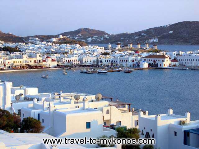 The hotel offers the most beautiful view of the town of Mykonos, is a relaxing place, beside the world top cosmopolitan holidays center. CLICK TO ENLARGE